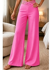 preiswerte Anzughosen für Damen-Damen Hose Anzughose Mode Streetwear Arbeit Volle Länge Hohe Taille Einfach Weites Bein Elastischer Bund Komfort Weich Atmungsaktiv Mikroelastisch Outdoor Büro Straße Blau Navy-Blau Schwarz Weiß