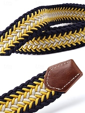 baratos Cintos Masculinos-Cinto masculino trançado elástico com ponteiras de couro e fivela de pino, casual e elegante, com ajuste regulável para homens maduros, ideal para uso diário e viagens.