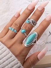 preiswerte Damenringe-4-teiliges Set aus eleganten, ausdrucksstarken Türkisringen aus einer böhmischen Legierung für Damen – perfekt zum Stapeln und für den Strandurlaub oder den Alltag.