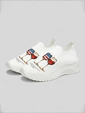  Tênis slip-on feminino com estampa de taça de vinho dos EUA – calçado leve e branco com estampa patriótica, ideal para o Dia da Independência, desfiles e festivais de verão. &roupas casuais de rua