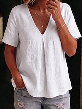 Mujer Camisa Blusa Elegante Bohemia Manga Corta Escote en Pico Tops largos Playa Negro Blanco Azul cielo Morado Dorado Verano Primavera