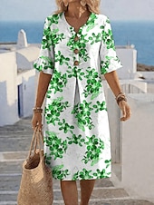  Per donna Abito al ginocchio Vestito Casual Abito a trapezio Elegante Vacanza Spiaggia Ferie Vestibilità regolare Floreale Grafico Manica Corta Scollo a V Blu Blu reale Viola Verde Estate Primavera