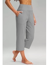cheap Straight-Leg Pants-Women's Wide Leg Chinos Vacation Classic Style Basic Capris High Waist Plain Pocket Comfy Comfort Soft Stretchy Casual Gym Yoga Apricot Black White Army Green Spring Regular Fit