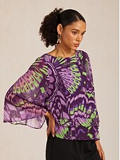 abordables camisas, tops y blusas-Top de gasa fluida con capas y estampado de mariposas de la jungla