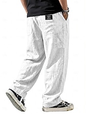 cheap Classic-Men's Linen Pants Trousers Casual Pants Summer Pants Baggy Pants Drawstring Pocket Elastic Waist Plain Comfort Lightweight Full Length Daily Outdoor Holiday Vacation Fashion Blue Black Inelastic