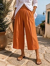 abordables pierna ancha y cintura alta-Mujer Pantalones Capri Perneras anchas Vacaciones Casual Capris Alta cintura PEC Negro Amarillo Caqui Verano