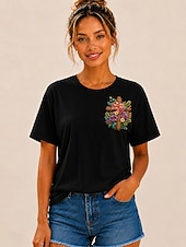  Per donna 100% cotone T-shirt ricamata Floreale Grafico Classico Casual Manica Corta Girocollo Top Regolari Casuale Quotidiano Weekend Nero Bianco Rosa Estate Primavera