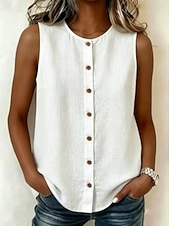abordables Blouses Unies-Femmes Chemise Couleur Unie Uni Bohème Vacances ancien Sans manches Col ras du cou Hauts Longs Occasionnel Quotidien Sortir Noir Blanche Bleu Ciel Beige Été Printemps