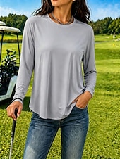 abordables Camiseta lisa-Mujer Dispersor de humedad Secado rápido Camiseta Tee Sensación de frescura Elegante Clásico Manga Larga Cuello Barco Tops regulares Casual Diario Gimnasia Negro Blanco Rosa Gris Verano Primavera