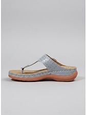 abordables Sandalias deslizantes-Sandalias tipo chanclas de piel sintética marrón para mujer con diseño perforado y detalles metálicos para uso informal y salidas de verano