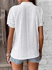 economico Bluse Eleganti-Per donna Camicia Camicia traforata Top traforato Blusa Traforato Elegante Moda Quotidiano Manica Corta Scollo a V Top Regolari Casuale Bianco Estate Primavera