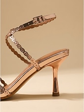 cheap 1920s &amp; Gatsby Era-Women's 1920s Great Gatsby Shoes - Champagne Strappy Heels with Metallic Geometric Cutout for Flapper Party, Cocktail Evening &amp; Prom
