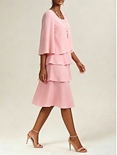 cheap Chiffon Dresses-Women's Midi Dress Chiffon Dress Cocktail Dress Wedding Guest Dress Elegant Fashion Modern Daily Outdoor Vacation Regular Fit Plain Long Sleeve Crew Neck Black Pink Navy Blue Apricot Summer Spring