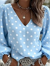 abordables Arte &amp; Diseño Blusas-Mujer Camisa camisa boho Graphic Abstracto Elegante Bohemia Vacaciones Manga Larga Escote en Pico Tops regulares Casual Diario Festivos Azul Piscina Amarillo Verde Claro Rosa Marrón Verano Primavera