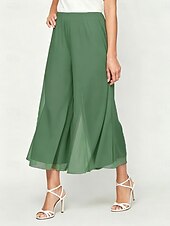  Dames Breed Been Chinese Elegant Kuitlengte Middelhoge taille Rekbaar Shale Green Zomer Lente Herfst
