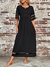 cheap Plain Dress-Women's Maxi Dress Sundress Casual Dress Vacation Casual Boho Beach Party Date Regular Fit Plain Half Sleeve Crew Neck Black Red Green Summer Spring