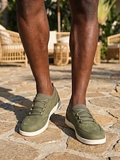 cheap Men-Men's Olive Casual Sneakers Lace-Up Lightweight Comfort Walking Shoes Soft Low Top Footwear for Outdoor Resort, Travel, Weekend Outings and Leisure Wear