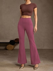 cheap Wide Leg &amp; High Waisted-Women's Wide Leg Dress Pants Fashion Streetwear Full Length High Waist Plain Pocket Elastic Waist Comfortable Inelastic Daily Office Vacation Apricot White Dark Pink Red Summer Spring Spring, Fall