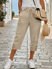 economico Pantaloni a gamba dritta-Per donna Pantaloni capri Moda Casual Quotidiano Casual / Sportivo Lunghezza al polpaccio Misura del girovita medio Semplice Traspirante Inelastico Casuale Quotidiano Vacanza Blu Nero Bianco Blu