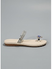 cheap Slide Sandals-Women's Rhinestone Embellished Thong Sandals with Blue Gemstone Detail – Elegant Sandals for Summer, Beach, and Formal Occasions