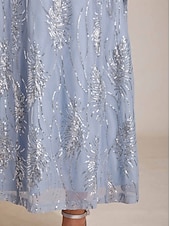 voordelige Vestidos de Festa-Women's Maxi Dress Sheath Dress Elegant Evening Party Party Cocktail Party Sequins Solid Color Floral Short Sleeve Crew Neck Sky gray