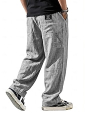 cheap Classic-Men's Linen Pants Trousers Casual Pants Summer Pants Baggy Pants Drawstring Pocket Elastic Waist Plain Comfort Lightweight Full Length Daily Outdoor Holiday Vacation Fashion Blue Black Inelastic