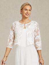 cheap Jackets-Women's Jacket Wedding Lace Floral Casual / Daily Elegant Outerwear 3/4 Length Sleeve Summer White S
