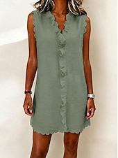 economico Vestito bianco-Per donna Mini abito Vestito Casual Abito Estivo Essenziale Classico Quotidiano Vacanza Vestibilità regolare Semplice Senza Maniche Girocollo Blu Bianco Rosso Verde Estate Primavera