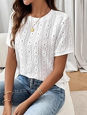  Mujer Tops de encaje Encaje Elegante Bohemia Tropical Manga Corta Cuello Barco Tops regulares Casual Diario Noche Blanco Verano Primavera