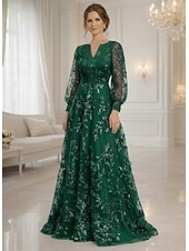 economico Lunghezza del pavimento-Linea ad A Abito Lunghezza al pavimento Vestito maxi Vestito da Festa Abito da Cocktail Abito da cerimonia per signora Manica Lunga Scollo a V Elegante Vintage Lussuoso Formale Ospite di nozze