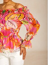 cheap Shirts,Tops &amp; Blouses-Wild Hibiscus Dream Flowy Chiffon Top