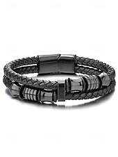 abordables Bijoux pour hommes-cuir synthétique à fermeture magnétique pour homme &amp;Bracelet en acier inoxydable noir, résistant et élégant, idéal pour offrir, pour les vacances à la plage ou au quotidien.