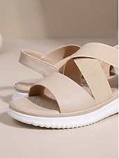 cheap Comfort Sandals-Women's Wide Fit Friendly Comfort Walking Sandals, Elastic Cross Strap Slingback Sandals with Non-Slip TPR Sole