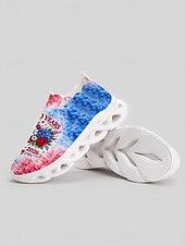  Zapatillas deportivas sin cordones para mujer, de color azul y rosa, con estampado patriótico de EE. UU. – Zapatillas ligeras con estampado floral tie-dye y suela con amortiguación, ideales para el