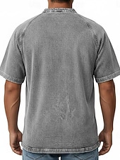 cheap Basic T shirts-SoftFade™ Men's T Shirt Demin Shirt 100% Cotton Acid Wash Shirt Henley Top Short Sleeve Plain Vintage Streetwear Washed Raglan Sleeves Stand Collar Casual Home Street Spring Fall