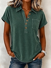  camicia da donna softfade™ 100% cotone lavato, top vintage lavati, tinta unita, elegante, basic, maniche corte, colletto, top regolari, casual, per tutti i giorni, per uscire, blu, rosa, viola, verde, estate, primavera