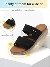 abordables Sandalias Cómodas-Sandalias negras cómodas para mujer con soporte para el arco del pie - correa ajustable en ancho. Sandalias cómodas para todo el día con suela antideslizante para caminar y viajar. &amp;ropa informal