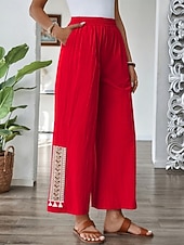 economico gamba larga e vita alta-Per donna Gamba larga Pantaloni boho Pantaloni casual Moda Streetwear Casual Lunghezza intera Vita Alta Semplice Tasca Fascia Elastica Comodo Comodità Morbido Elasticizzato All'aperto Vacanza