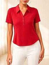 preiswerte Einfarbiges T-Shirt-Damen-Poloshirt, einfarbig, Sonnenschutz, lässig, Kurzarm, Polokragen, atmungsaktiv, feuchtigkeitsableitend, sportlich, bordeauxrot, lila, grau, Sommer, Frühling