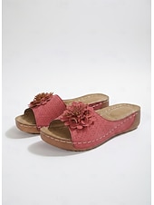 お買い得  Chinelos de slide-Women's Wedge Sandals with Floral Embellishments and Perforated Design – Comfortable and Stylish Summer Shoes for Casual Wear and Outdoor Events