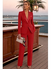 preiswerte Damenanzüge-Damen 2-teilige Anzüge Formell Hochzeitsgast Stretch-Crêpe Elegant Einfach Lässig Langarm Bodenlang Peak Revers Einreihig