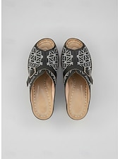 abordables Sandales à glissière-Mules à talon bloc brodées bleues pour femmes - sandales à boucle florale pour brunch, garden-parties et style rétro au quotidien