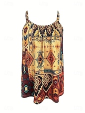 preiswerte Grafiktank-Damen Hemd Bluse Druck Grafik Geometrisch Paisley-Muster Bohemien Vintage Tropisch Ärmellos Träger Normale Oberteile Lässig Täglich Khaki Rote Dunkelgrün Purpur Braun Sommer Frühling