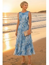 preiswerte Mamas Kleidersets-Zweiteilig A-Linie Knöchellänge Kleid für Hochzeitsgäste Brautmutterkleid Dreiviertelarm Rundausschnitt Elegant Einfach Lässig Formell Hochzeitsgast Familientreffen vereitelt Chiffon Mit Schal mit