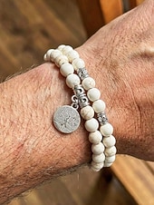 levne Pánské šperky-Pánská sada náramků v boho stylu s tyrkysovou barvou - 2dílné korálkové náramky s přívěskem strom života, etnická slitina &amp;Stohovatelné šperky z přírodních kamenů na cesty a dovolenou &amp;denní nošení
