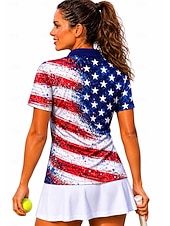  250º Aniversário da América Mulheres Americano / EUA Bandeiras Camisa Esportiva Camisa polo de caminhada Camisa de tênis Camiseta de tênis Manga Curta Floral Botões UPF50+ Resistente a UV