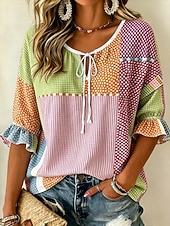 abordables Art &amp; Design Blouses-Femmes Chemisier Boutons Imprimé Graphique Géométrique ancien Quotidien Élégant Demi Manches Col ras du cou Hauts Réguliers Occasionnel Quotidien Rose Claire Rouge Été Printemps