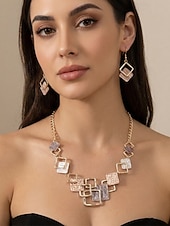 cheap Women's Necklace-Women's Bohemian Geometric Square Jewelry Set, Gold Alloy Enamel Necklace &amp; Drop Earrings, Colorful Modern Statement Accessories for Vacation, Travel and Daily Casual Wear