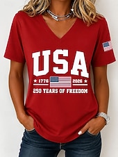 cheap Independence Day Top-American Independence Day Women's T Shirt Print Graphic Letter American Flag Vintage Stylish Classic Short Sleeve V Neck Regular Tops Casual Daily Black Red Green Summer Spring