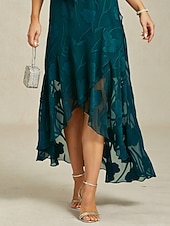 baratos Vestido Floral-Mulheres Vestido Longo Vestido plissado Elegante Diário Férias Convidado do casamento Renda Multi Camadas Normal Floral Sem Manga Manga Curta Decote U Caçador Verde